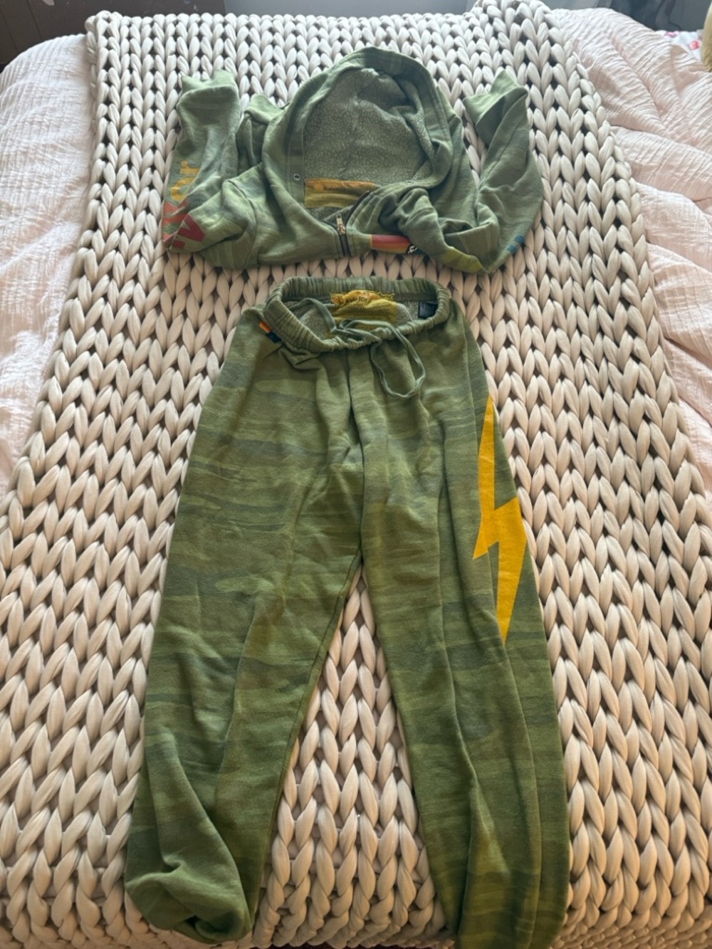 Aviator Nation Sage Green Drawstring Sweatshorts with Yellow Label